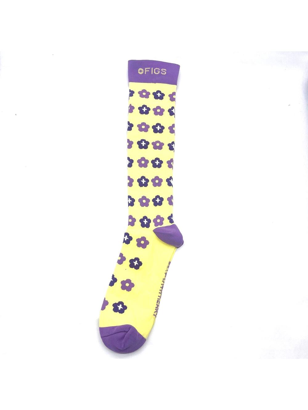 1 Pair FIGS Compression 'Flower' Yellow & Purple Socks Size L